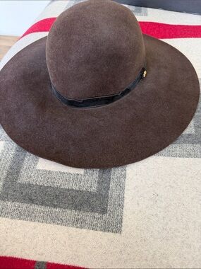 Tory Burch Chocolate Brown Wide-Brim Wool Hat with Black Band